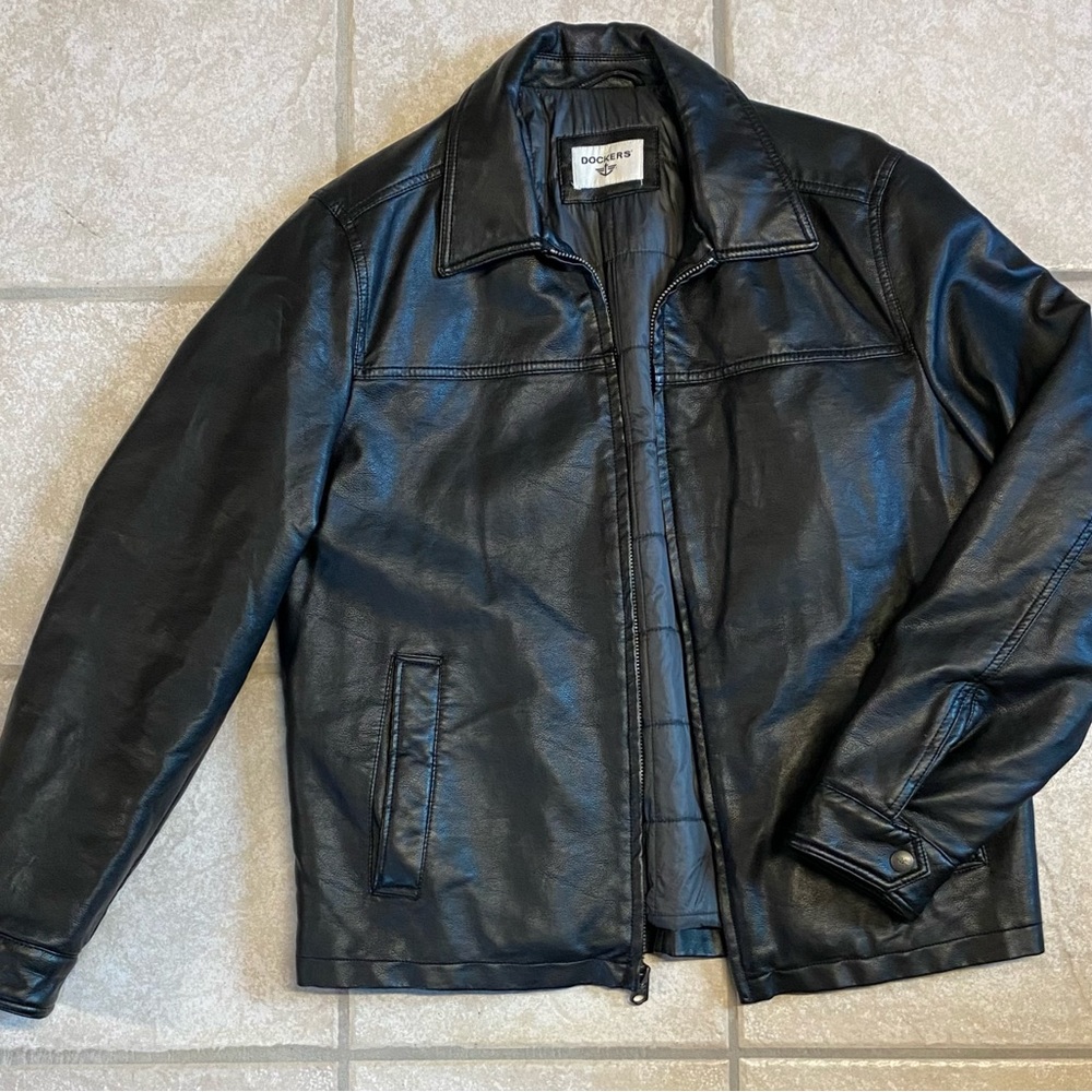 Dockers Vintage Black Leather Moto Jacket